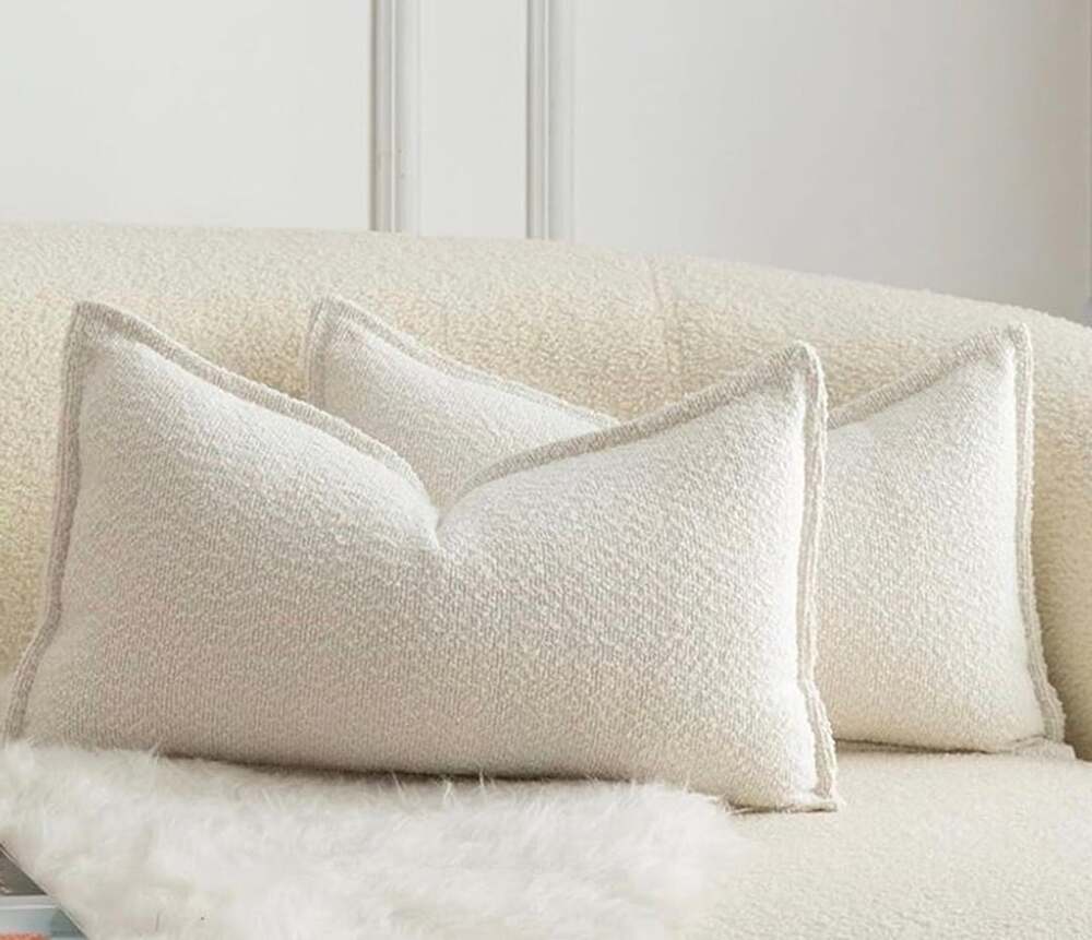 Mandioo Woven Textured Throw Pillow Cover Cream Beige 12x20 Inch